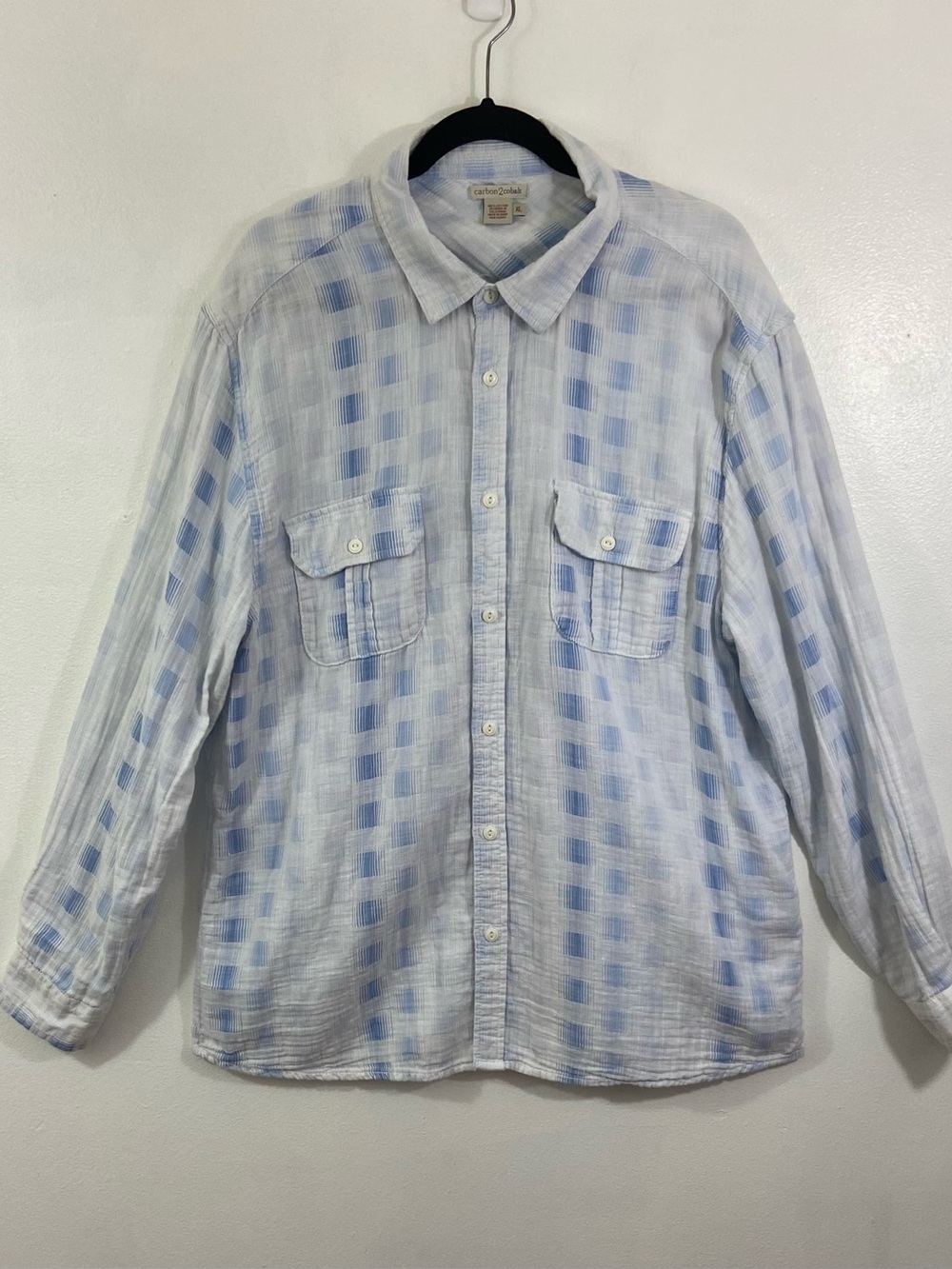 Carbon2Cobalt Men's Light Blue Plaid Button-Up Shirt XL Business Casual Lightwei